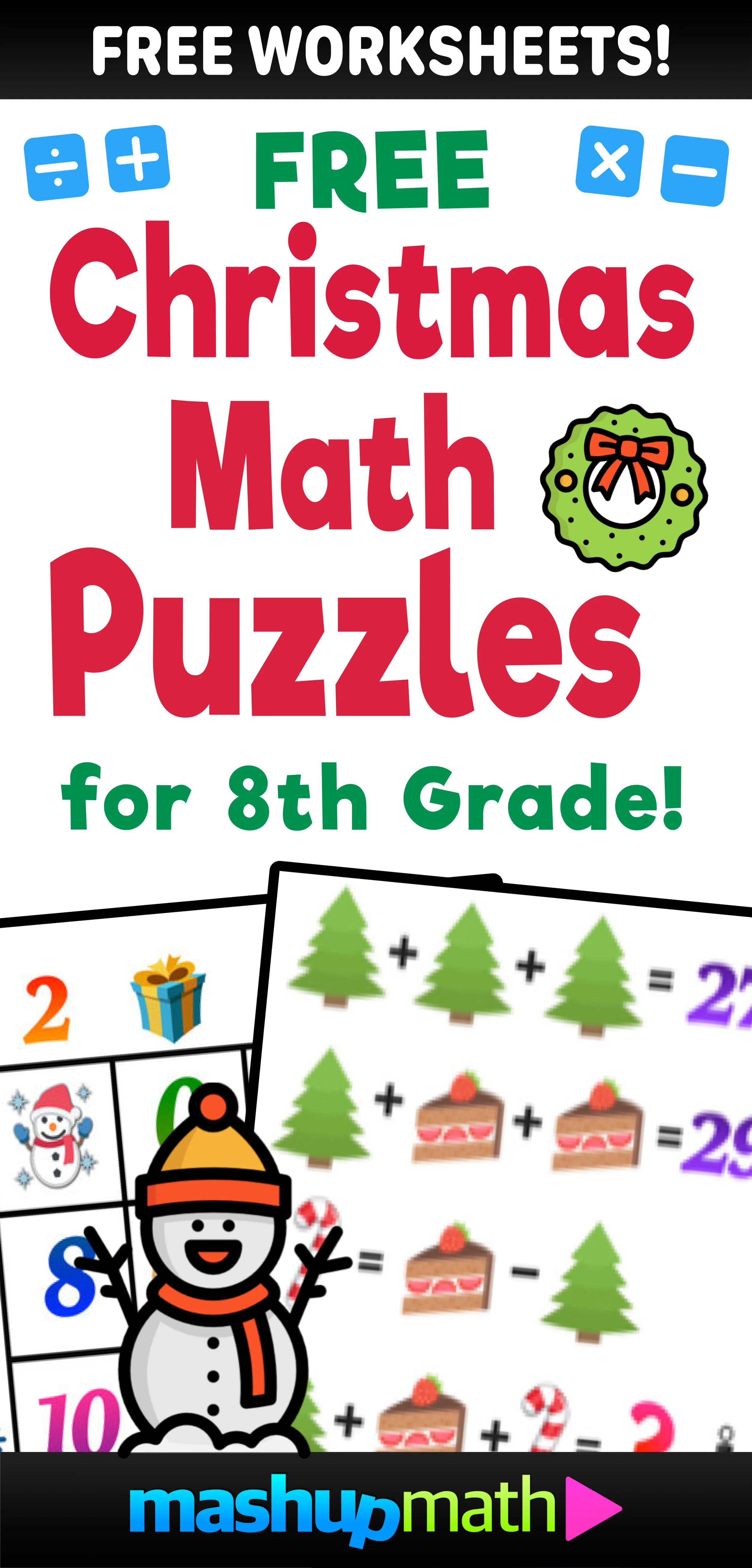 12 days of holiday math puzzles—printable k-8 worksheets — mashup math
